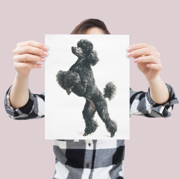 Watercolor Black Poodle Portrait Wall Art Print Poster, Unframed - Pet Artwork - Picture 4 of 6